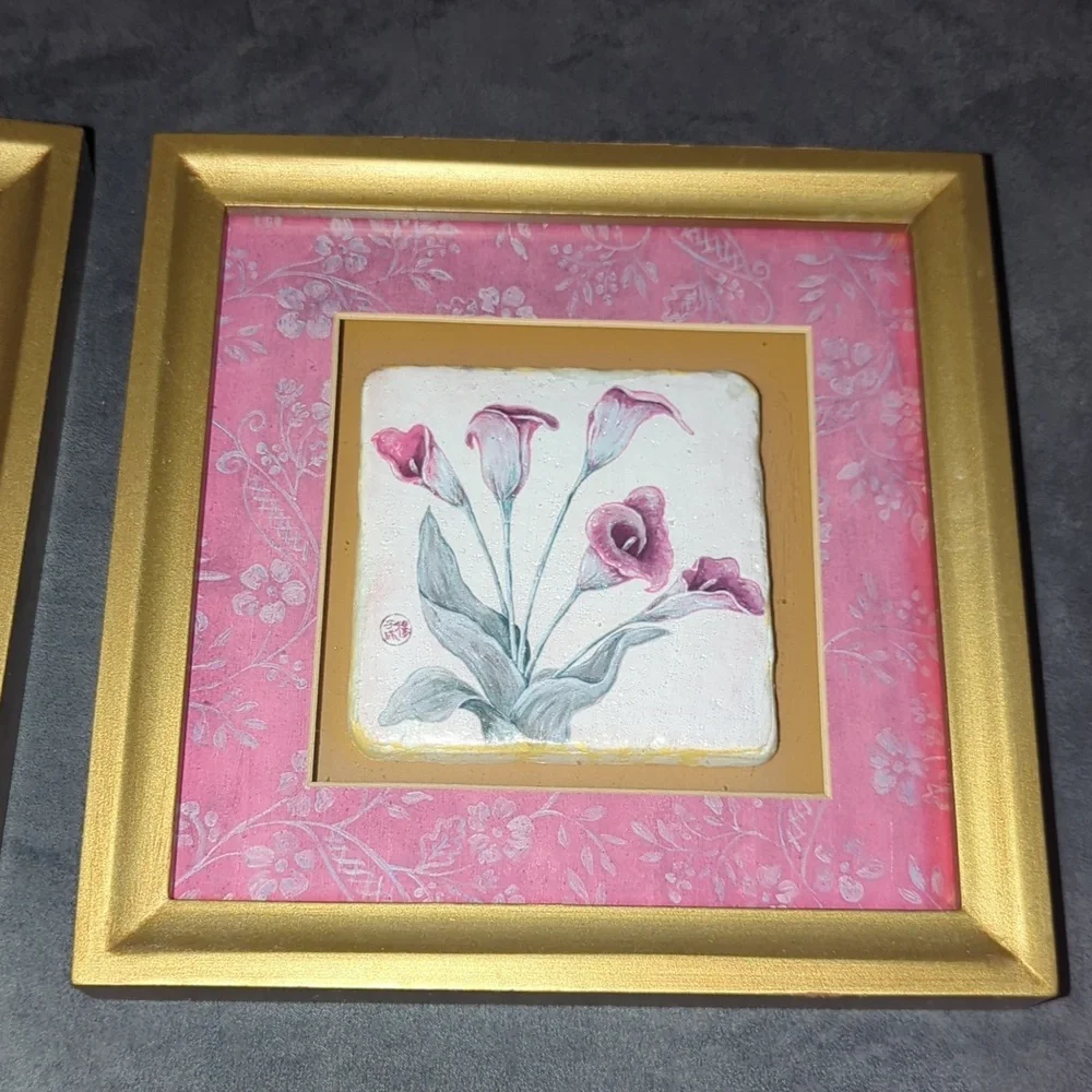 Floral Framed Art Tiles Set